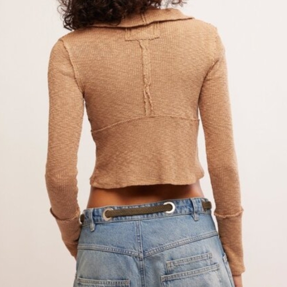 We The Free Ribbed Knit Pullover Half Zip Mock Neck Top Size Large - Picture 5 of 16